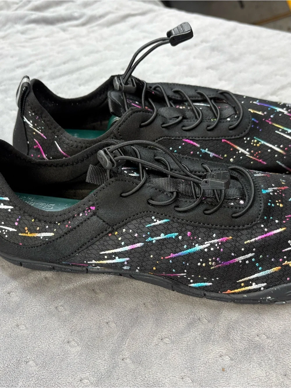 Men's Black Boat Shoes with Color Splash Accents